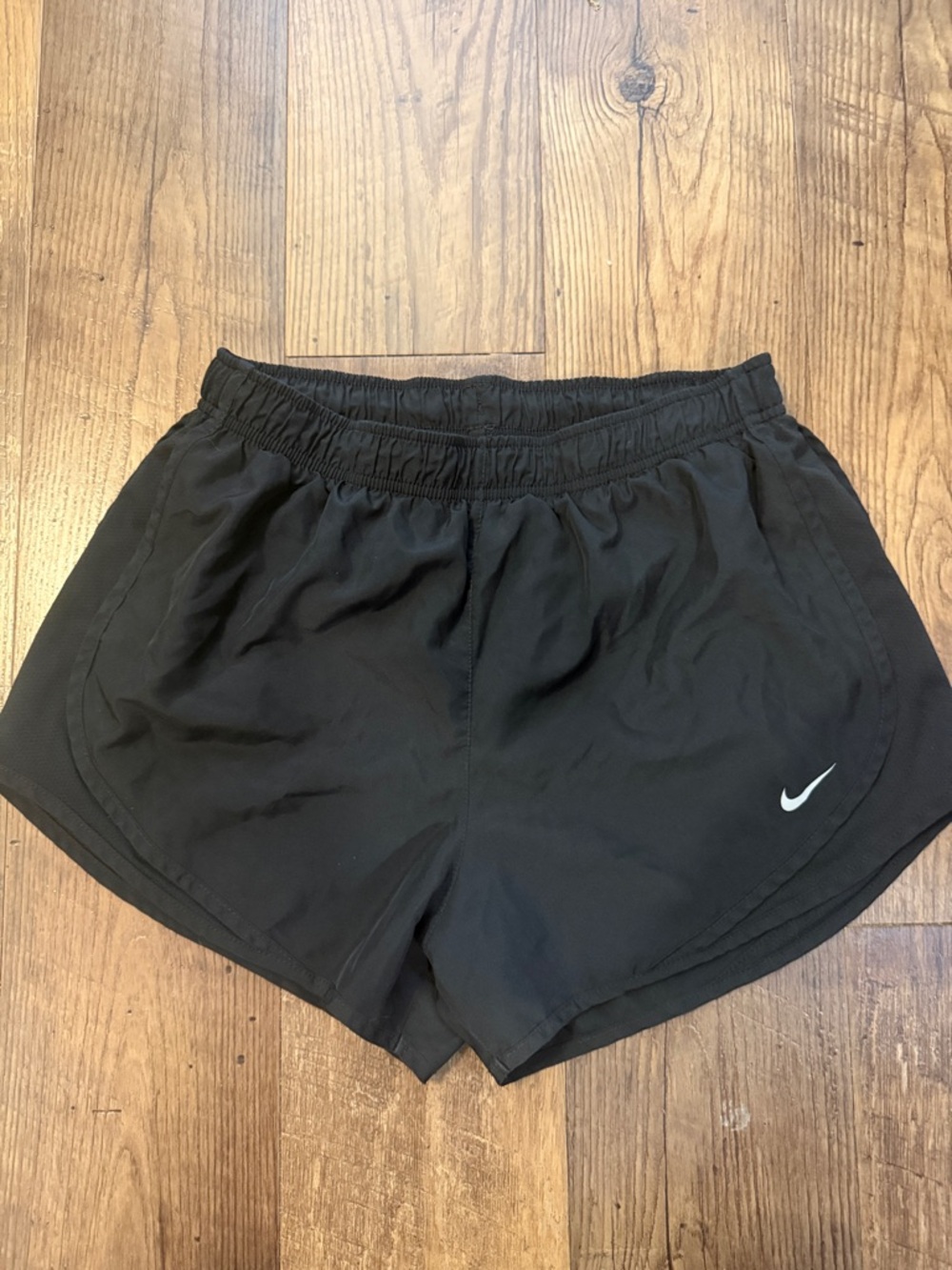 Nike Women’s Black Athletic Running Shorts with White Swoosh